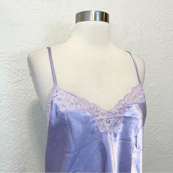 Vintage 90s Y2K Slip Dress Lingerie Satin Lace Purple Warners Intimates Medium M - Picture 3 of 10